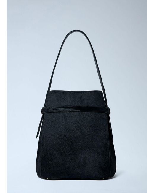 Totême Blue Belted Pony Hair Bucket Bag