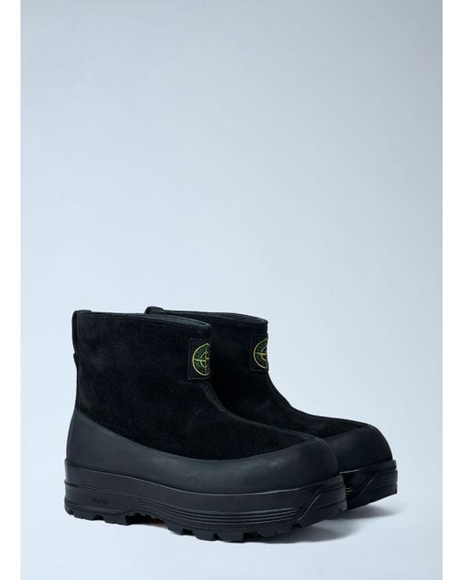 Stone Island Blue Suede Logo Patch Boots for men