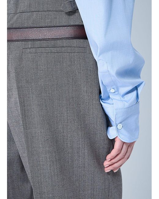 Prada Blue Technical Wool Pants With Printed Belt
