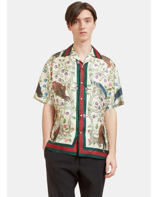 Gucci Men's Birds Of Prey Print Silk Bowling Shirt In Ivory in White for  Men | Lyst