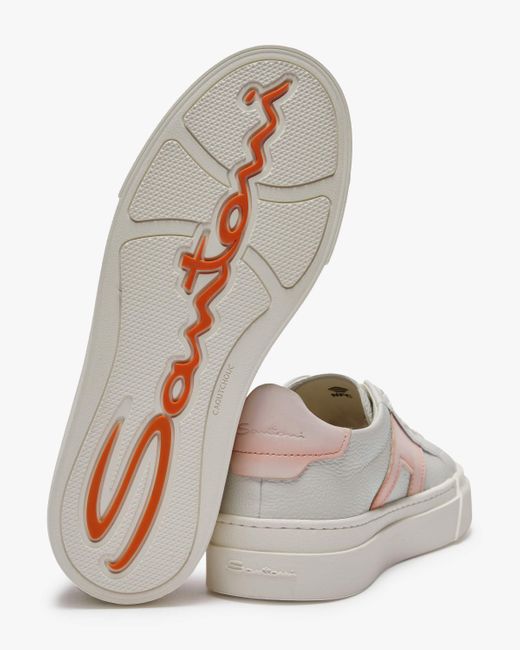 Santoni White Double Buckle Sneaker