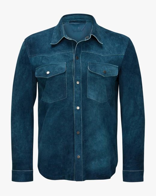 Salvatore Santoro Leder-Overshirt in Blue für Herren