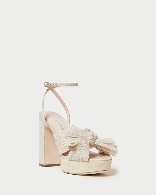 Loeffler Randall Natalia Cream Sparkle Platform Bow Heel in Natural | Lyst