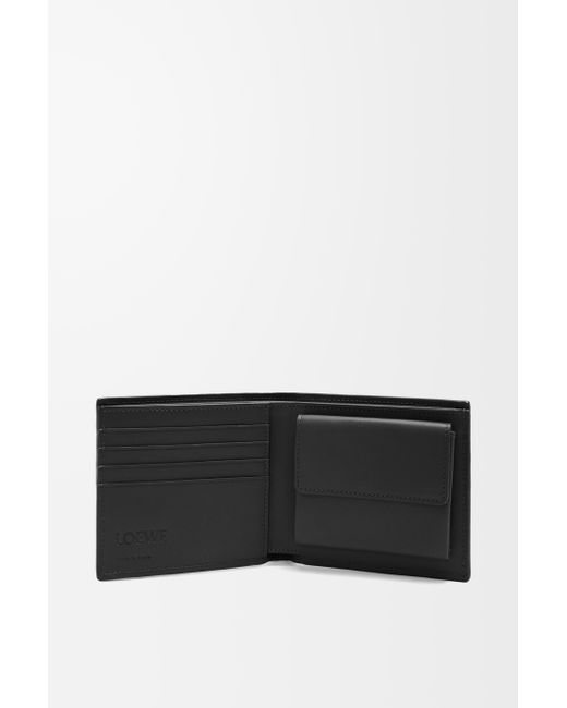 Loewe Black Luxury Bifold Coin Wallet In Textured Classic Calfskin for men