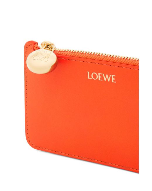 Loewe Orange Pebble Coin Cardholder In Shiny Nappa Calfskin