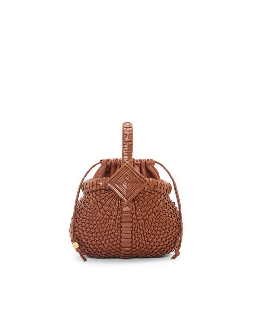 Loewe Brown Mini Diamond Round Basket Bag In Calfskin