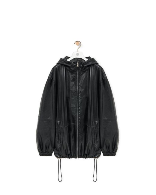Loewe Black Hooded Jacket In Nappa Lambskin for men