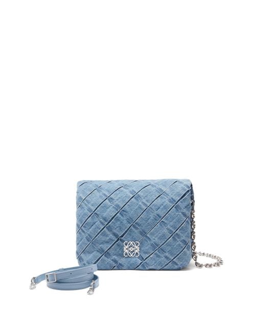 Loewe Blue Medium Goya Puffer Bag In Pleated Washed Denim
