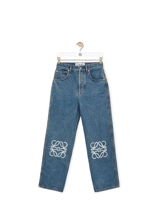 Loewe White Anagram Cropped Jeans In Denim