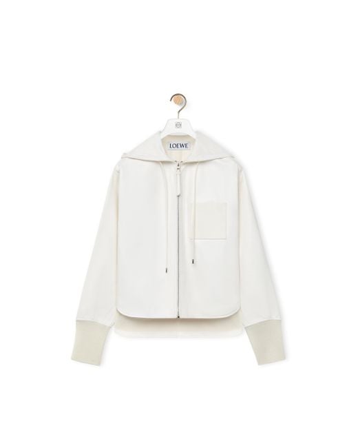 Loewe White Luxury Hooded Jacket In Nappa Lambskin For
