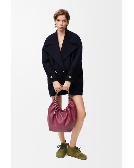 Loewe Blue Luxury Pebble Peacoat In Wool For