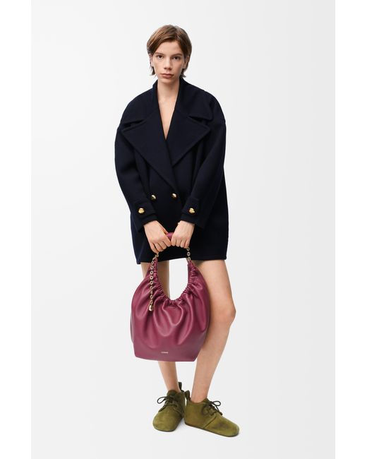 Loewe Blue Luxury Pebble Peacoat In Wool For