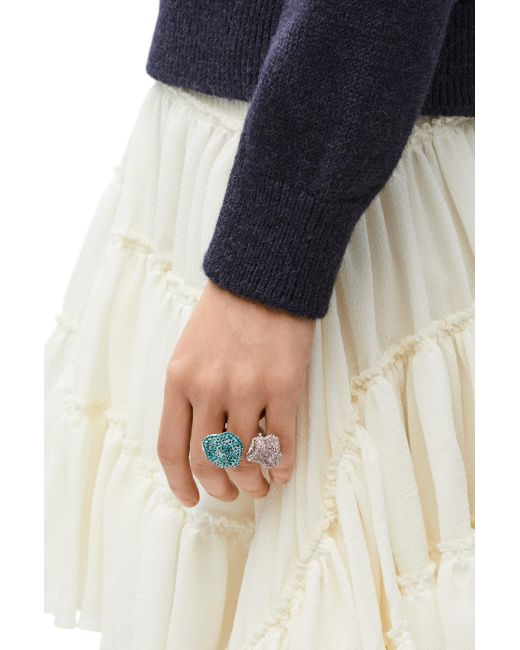 Loewe Blue Luxury Glitter Fragment Double Ring In Sterling Silver And Crystals