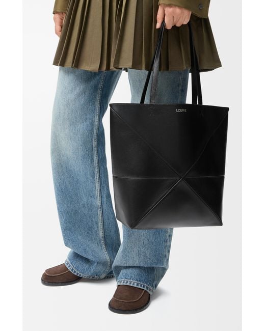 Loewe Black Burgundy Calfskin Puzzle Fold Tote Handbag For