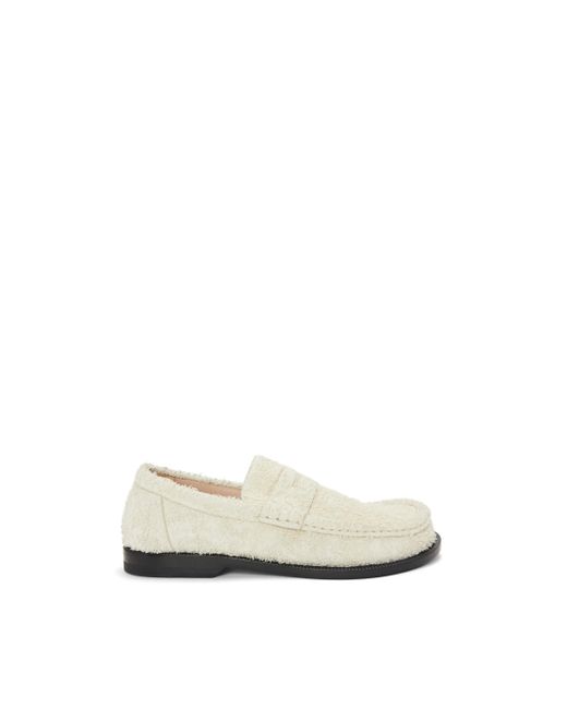 Loewe White Luxury Campo Loafer In Brushed Suede For