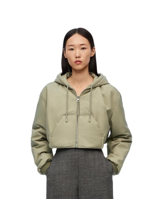 Loewe White Luxury Cropped Hooded Jacket In Cotton Blend For