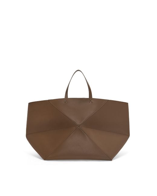 Loewe Brown Xxl Puzzle Fold Tote In Shiny Calfskin for men