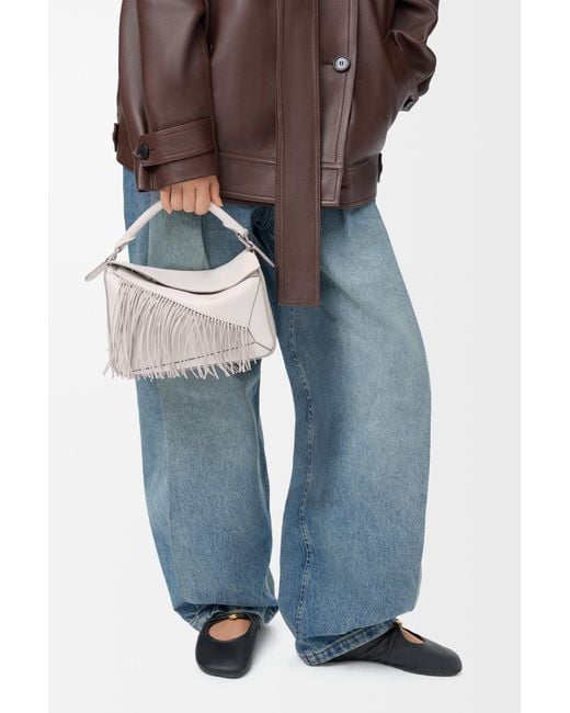 Loewe White Fringe Small Puzzle Bag
