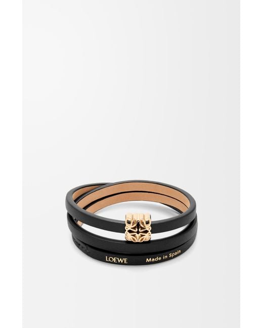Pulsera Trenzada Anagram Bombé En Piel De Cuero Mujer Loewe de color Black