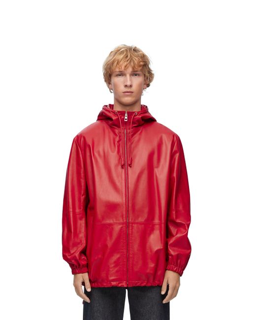 Loewe Red Luxury Hooded Jacket In Nappa Lambskin for men