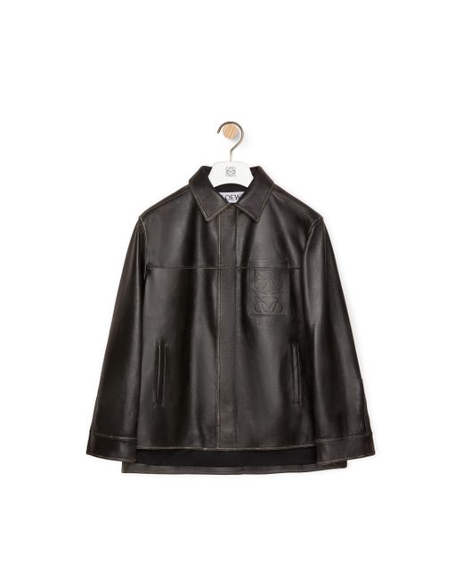 Loewe Black Zip-up Overshirt In Nappa Calfskin for men