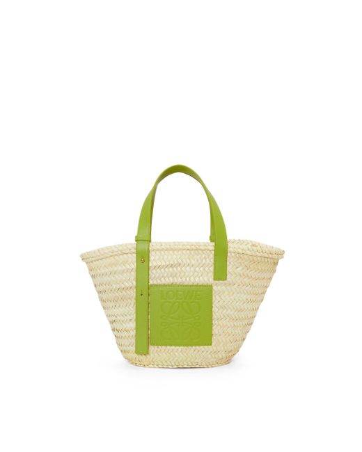 Loewe Green Basket Bag In Palm Leaf And Calfskin