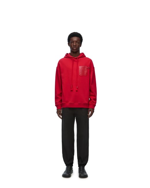 Loewe Red Anagram-patch Relaxed-fit Cotton-jersey Hoody for men