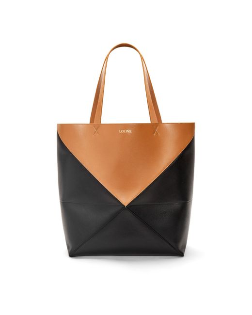 Loewe Black Xl Puzzle Fold Tote In Shiny Calfskin for men