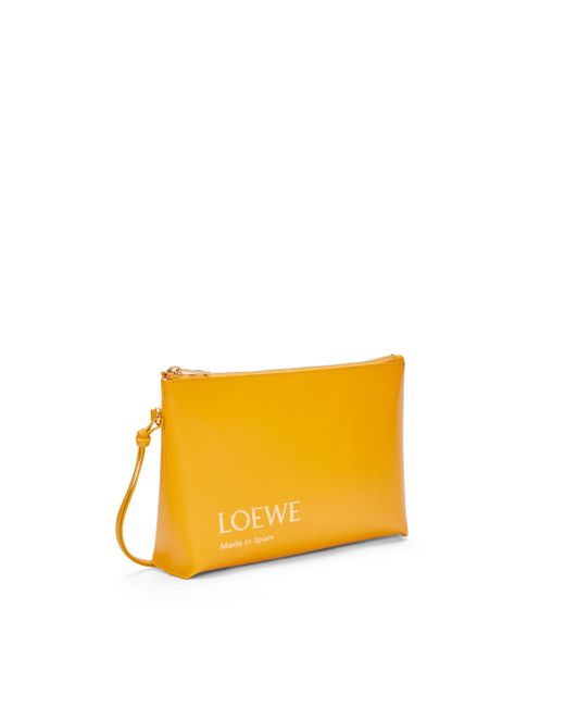 Loewe Orange Luxury Embossed T Pouch In Shiny Nappa Calfskin