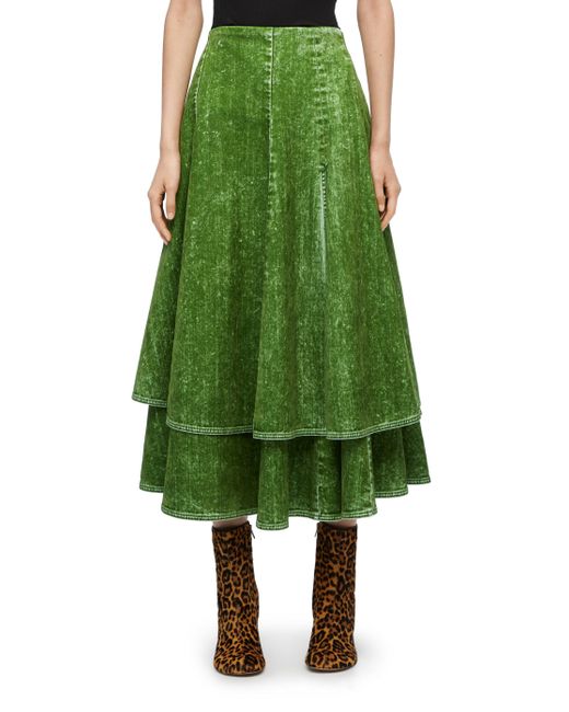 Loewe Green Luxury Double Layer Skirt In Denim