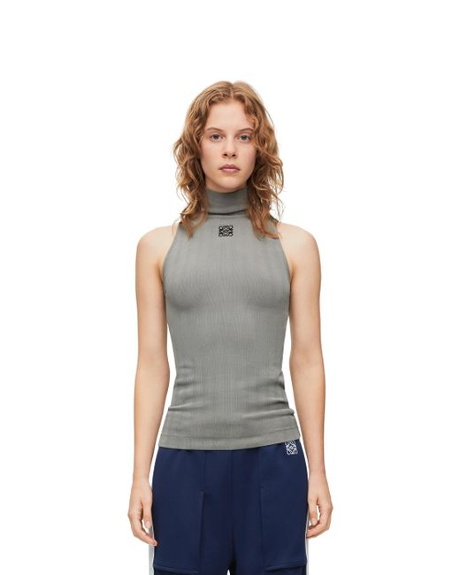Loewe White Luxury High Neck Top In Cotton Blend