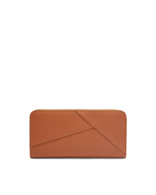 Loewe Brown Puzzle Zip Around Wallet In Classic Calfskin