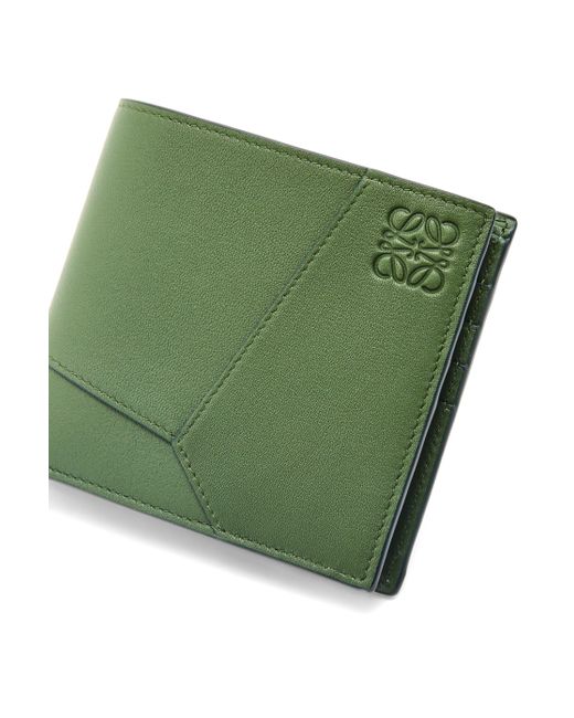 Loewe Green Luxury Puzzle Bifold Wallet In Classic Calfskin for men