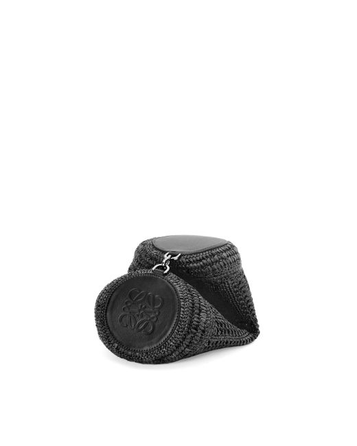 Loewe Black Luxury Bracelet Pouch In Raffia And Calfskin For