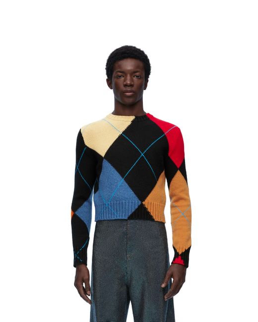 Loewe Blue Argyle Sweater In Cashmere for men