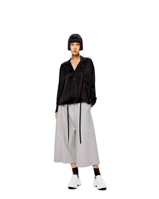 Loewe Black Luxury Anagram Embroidered Pyjama Blouse In Satin For Women