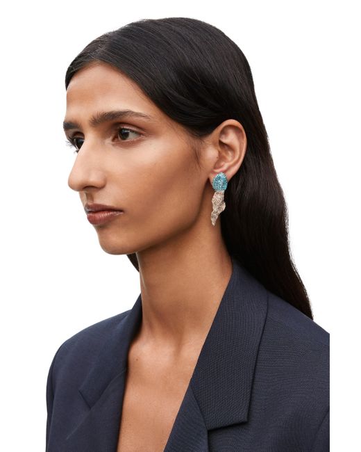 Loewe Blue Glitter Fragment Earrings In Sterling Silver And Crystals