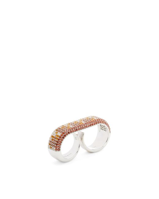 Loewe White Double Pavé Ring In Sterling Silver And Crystals