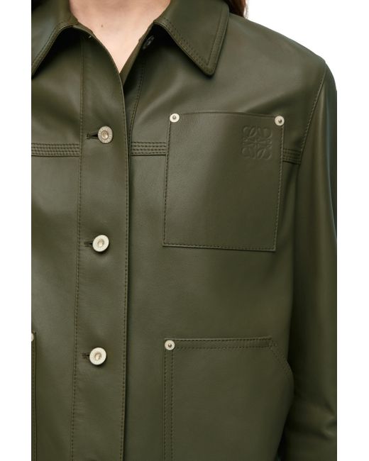 Loewe Green Leather Workwear Jacket