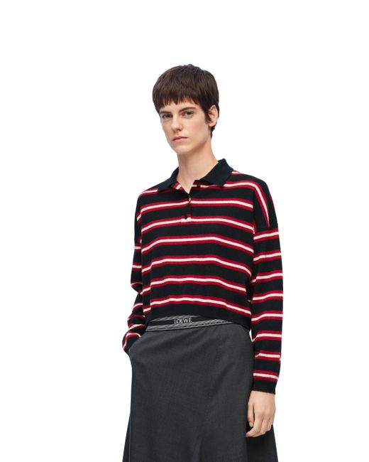 Loewe Red Cropped Appliquéd Striped Wool Polo Shirt
