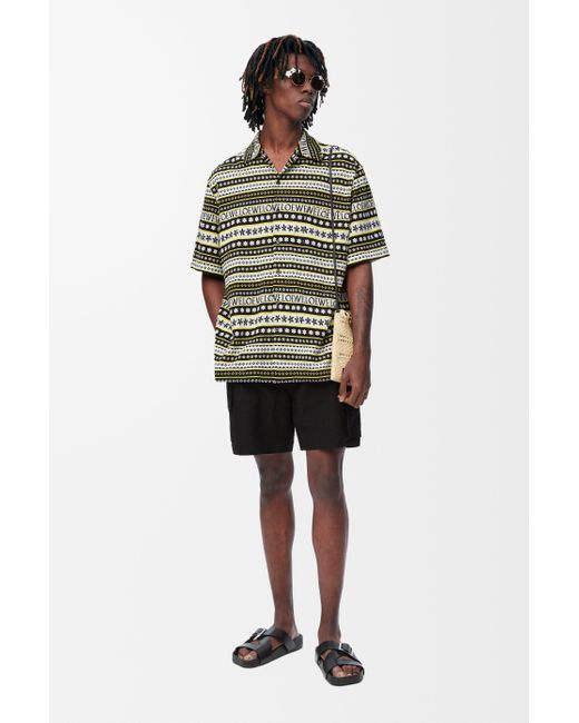 Pantalón Corto Cargo En Viscosa Y Linosize Hombre Loewe de hombre de color Black