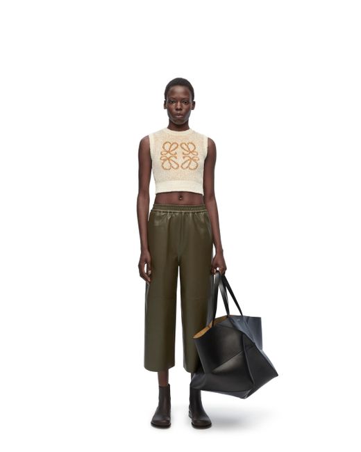 Loewe White Luxury Cropped Trousers In Nappa Lambskin For