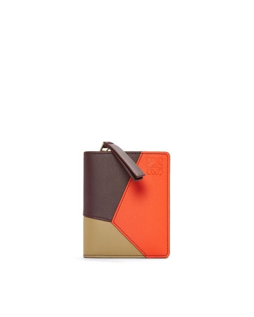 Loewe Red Puzzle Compact Zip Wallet In Classic Calfskin
