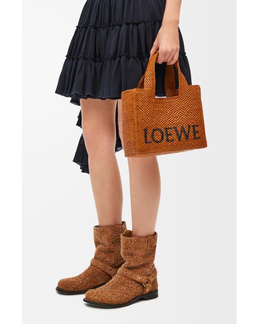 Loewe Brown Small Raffia LOEWE Font Tote Bag