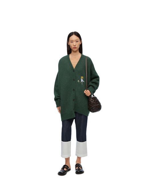 Loewe Suna Fujita Mandrake Asymmetric Cardigan In Dark Green