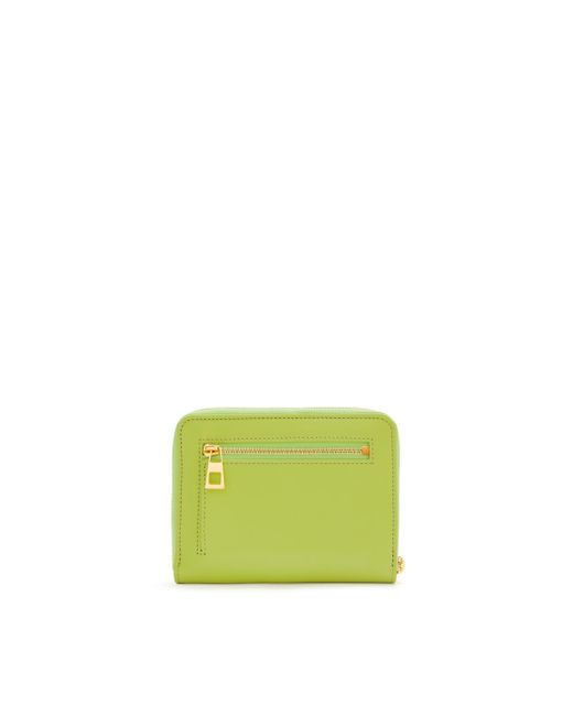 Loewe Green Knot Compact Zip Around Wallet In Shiny Nappa Calfskin