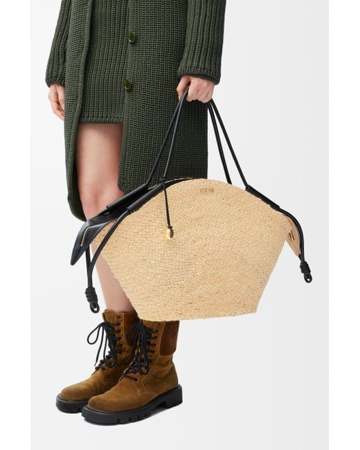 Bolso Capazo Paseo Grande En Rafia Y Piel Napa De Cuero Mujer Loewe de color Natural