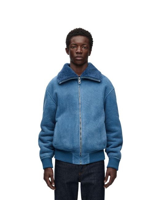 Loewe Blue Luxury Bomber Jacket In Shearling for men