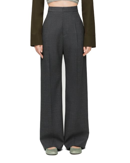 Loewe Gray High Waisted Trousers In Wool