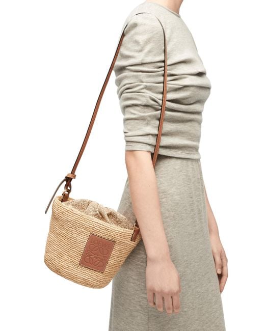 Loewe Luxury Pochette Bag In Raffia And Calfskin For Women in Brown